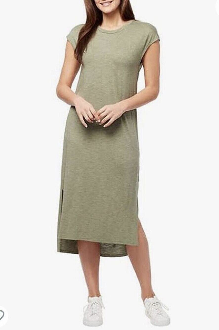 Jessica Simpson Women's High Low Midi Dress Cap Sleeve Olive Green Size L